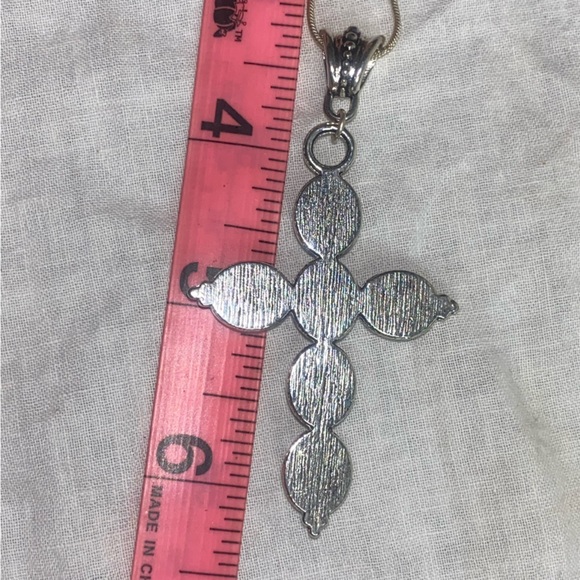 Fire Red Flash Labradorite multi-Gemstone handcrafted Cross Pendant - Picture 5 of 8